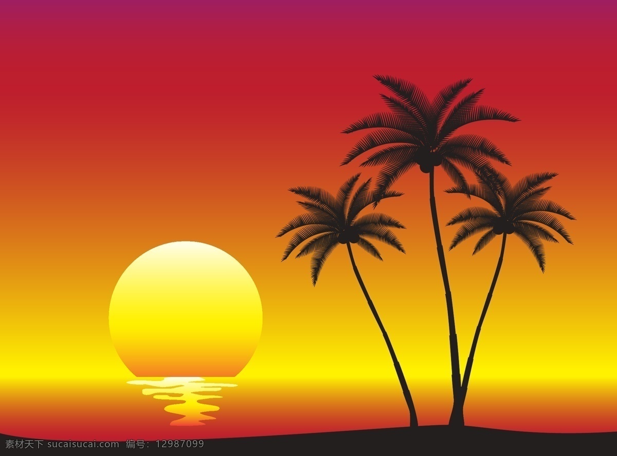 海边日落 夕阳 海边 椰树 日落 红色