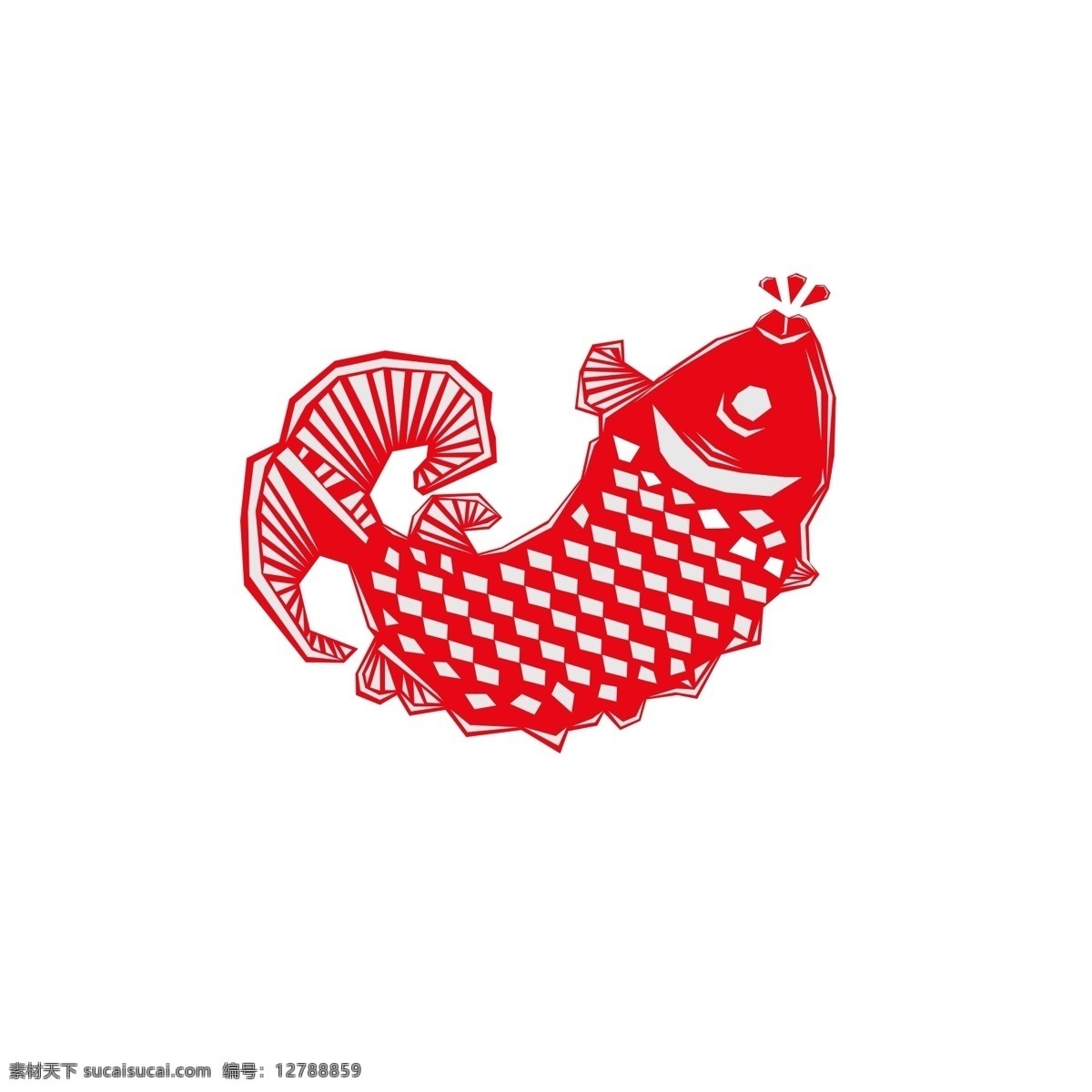 中国 风 创意 鲤鱼 窗花 剪纸 装饰 图案 元素 喜庆 可爱 红色 特色 锐利风 鱼 锦鲤