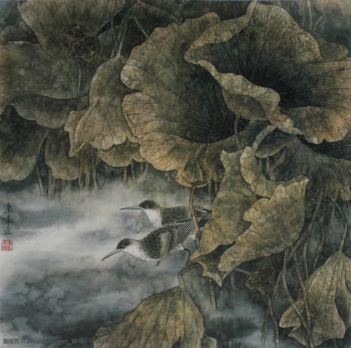 荷间 工笔画 荷花 秋 车来通 国画 精品 名家 花鸟画 工笔画3花鸟 绘画书法 文化艺术