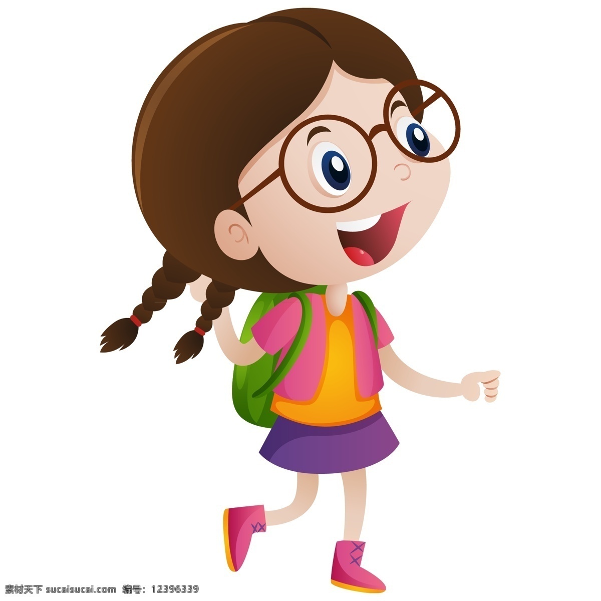 卡通 可爱 戴 圆 框 眼镜 小学生 商用 元素 q版 女孩 萌 q萌 小女生 人物设计 圆框眼镜 儿童