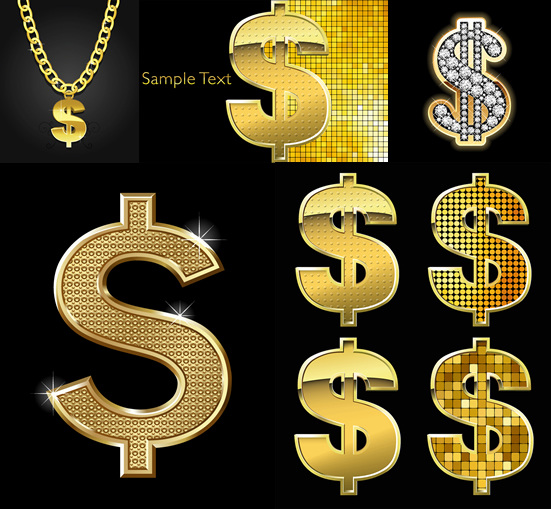 钻石 货币 符号 矢量 黄金 项链 豪华 马赛克 矢量图 商务金融
