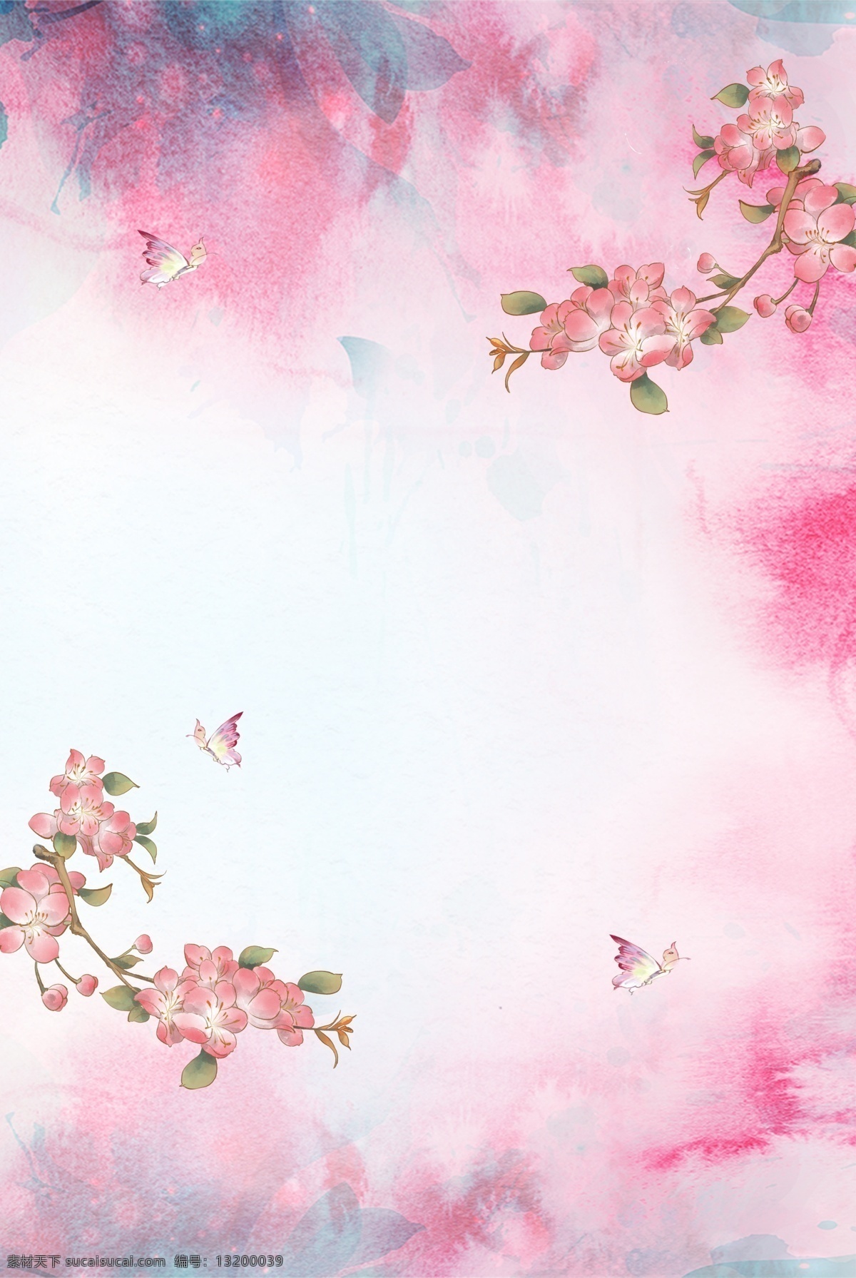 水彩 手绘 古风 背景 海报 h5 唯美 花朵 广告 蝴蝶 粉色