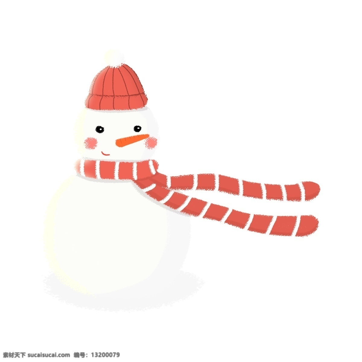 手绘 冬天 戴帽子 围巾 可爱 雪人 冬季 白雪 白色 围脖 帽子 毛线 雪 微笑 圣诞节 立冬 大雪 小雪 节气