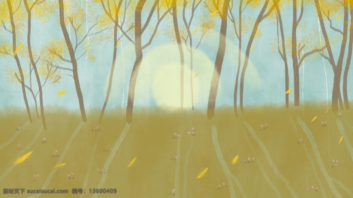 立秋 节气 梦幻 森林 背景 树叶 秋天 手绘背景 秋季 秋分素材 通用背景 彩绘背景 落叶 秋季背景设计 秋季背景图