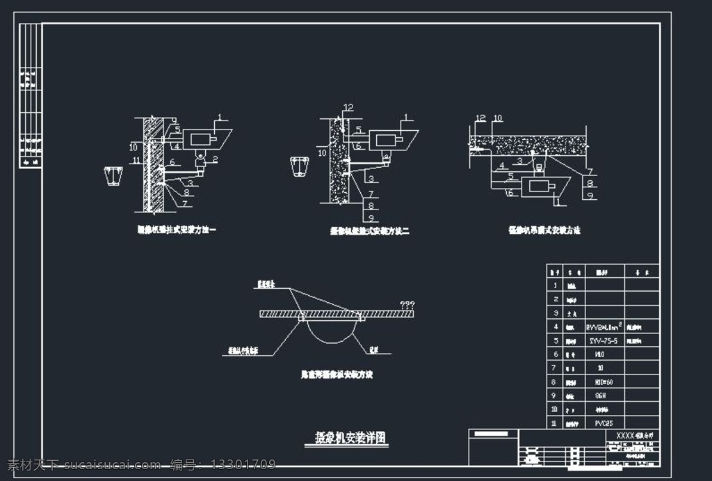 摄像机 安装 示意 详图 隐蔽式摄像机 球形摄像机 枪式摄像机 摄像头 环境设计 其他设计 dwg
