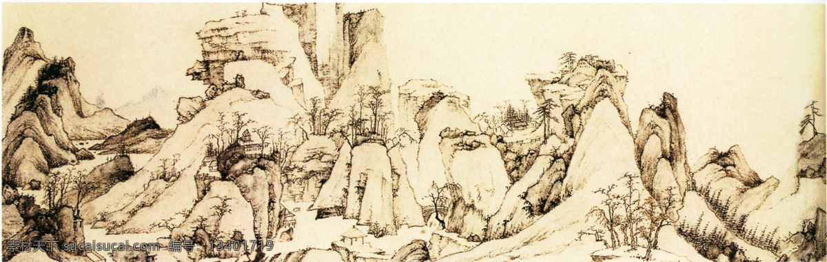 山水 名画 书画 江山 无尽 图 第一部 分 古画 山水画 书画真迹 中国水墨画 江山无尽图 名家弘仁 文化艺术