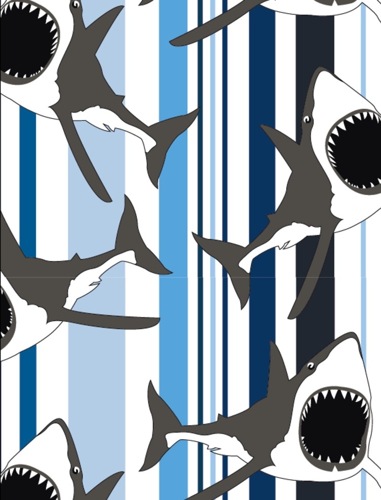 条纹 大 白鲨 面料 条纹鲨鱼 面料设计 图案设计 蓝色海洋调 清新童装面料
