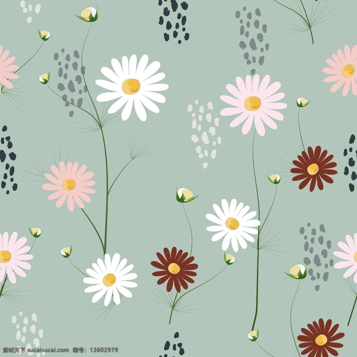 菊花 小 清新 涂鸦 植物 花 花朵 花瓣 花蕊 雏菊 叶子 树叶 树枝 风格 元素 图案 艺术 手绘 插画 印花 家纺 家纺印花 布料印花 平铺 无缝 连续 无缝背景图 四方连续 连续图案 背景 底纹 纹路 纹样 花纹 设计感 ins风 文艺 精致 素雅 装饰 装饰画 装饰图 图案设计 底纹边框 背景底纹