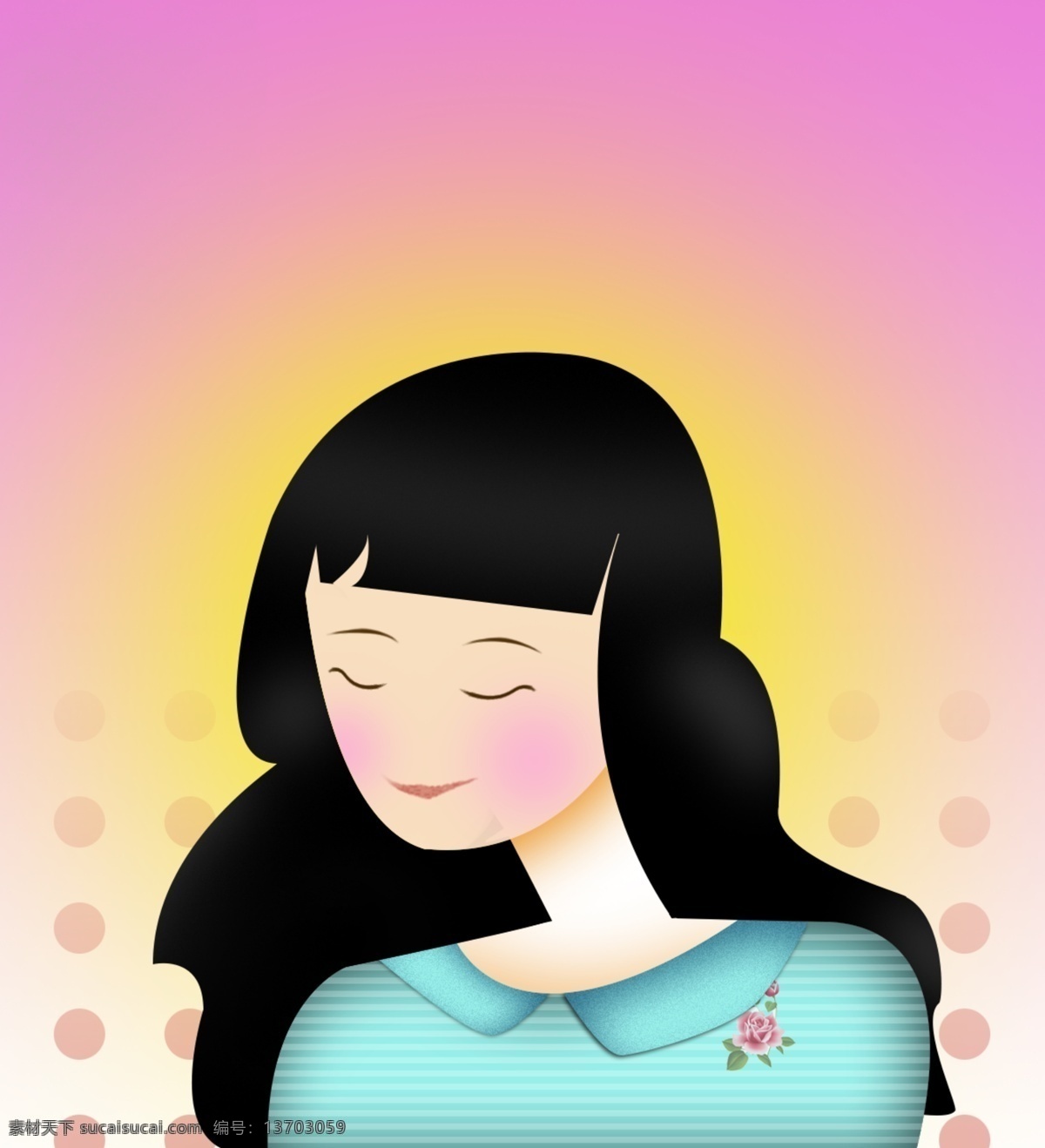 暖色调 黑发 少女 插画 人物 模板