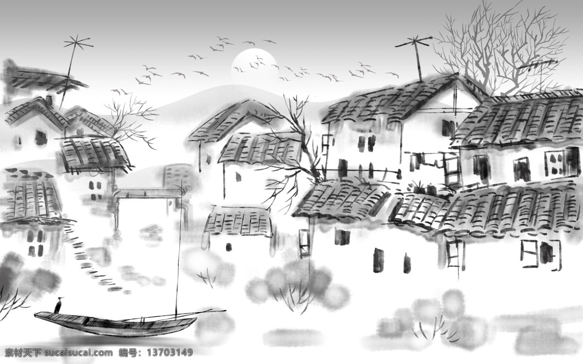 水墨 工笔画 玄关 屏风 电视 背景 墙壁 电视背景墙 壁画