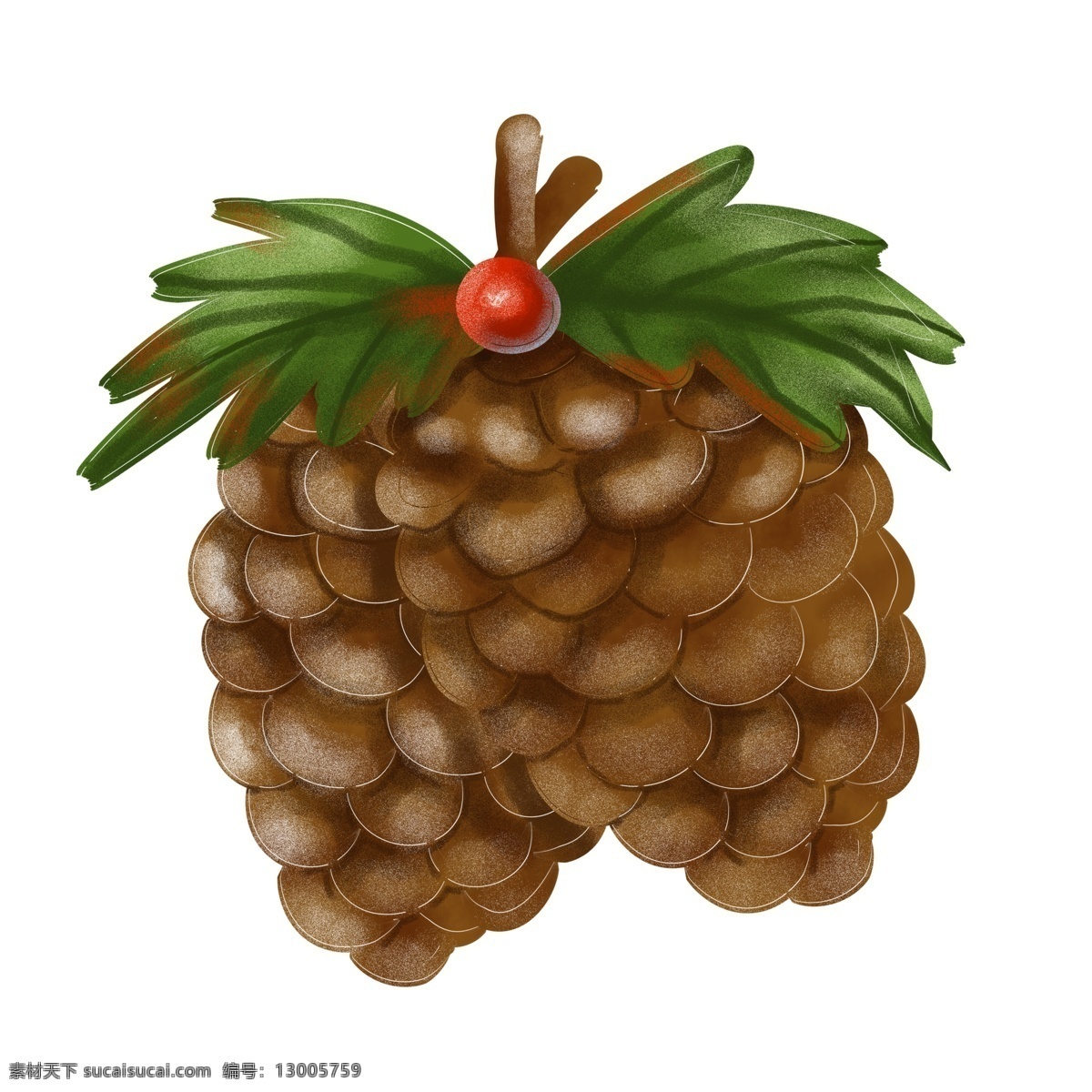 商用 手绘 圣诞 节日 松球 松树 植物 元素 圣诞节 海报素材 插画 松果