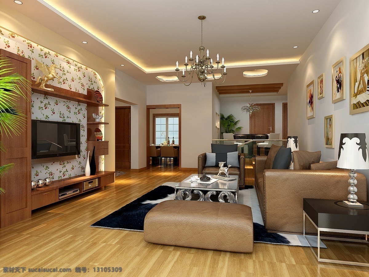 豪华 装饰 效果图 电视墙 挂画 模型 沙发 3d模型素材 室内装饰模型