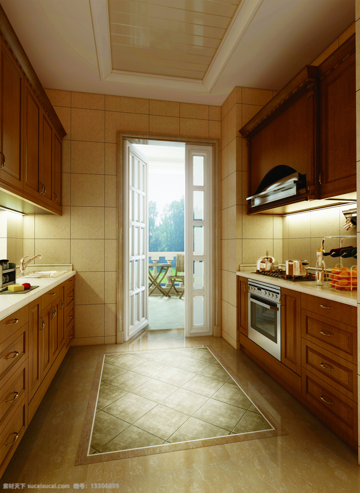 室内设计图 厨房 欧式厨房 棕色