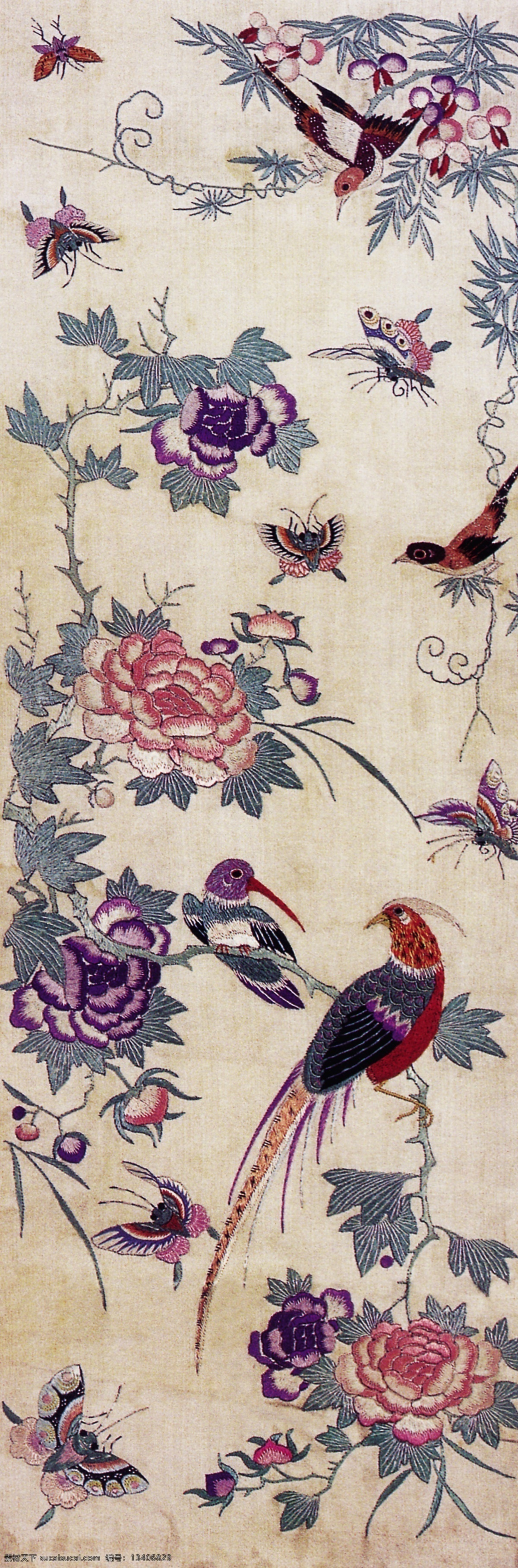 花鸟 国画 分层 源文件 古董 古画图片 花鸟国画 中国 传统 元素 整合 中华刺绣 文化艺术