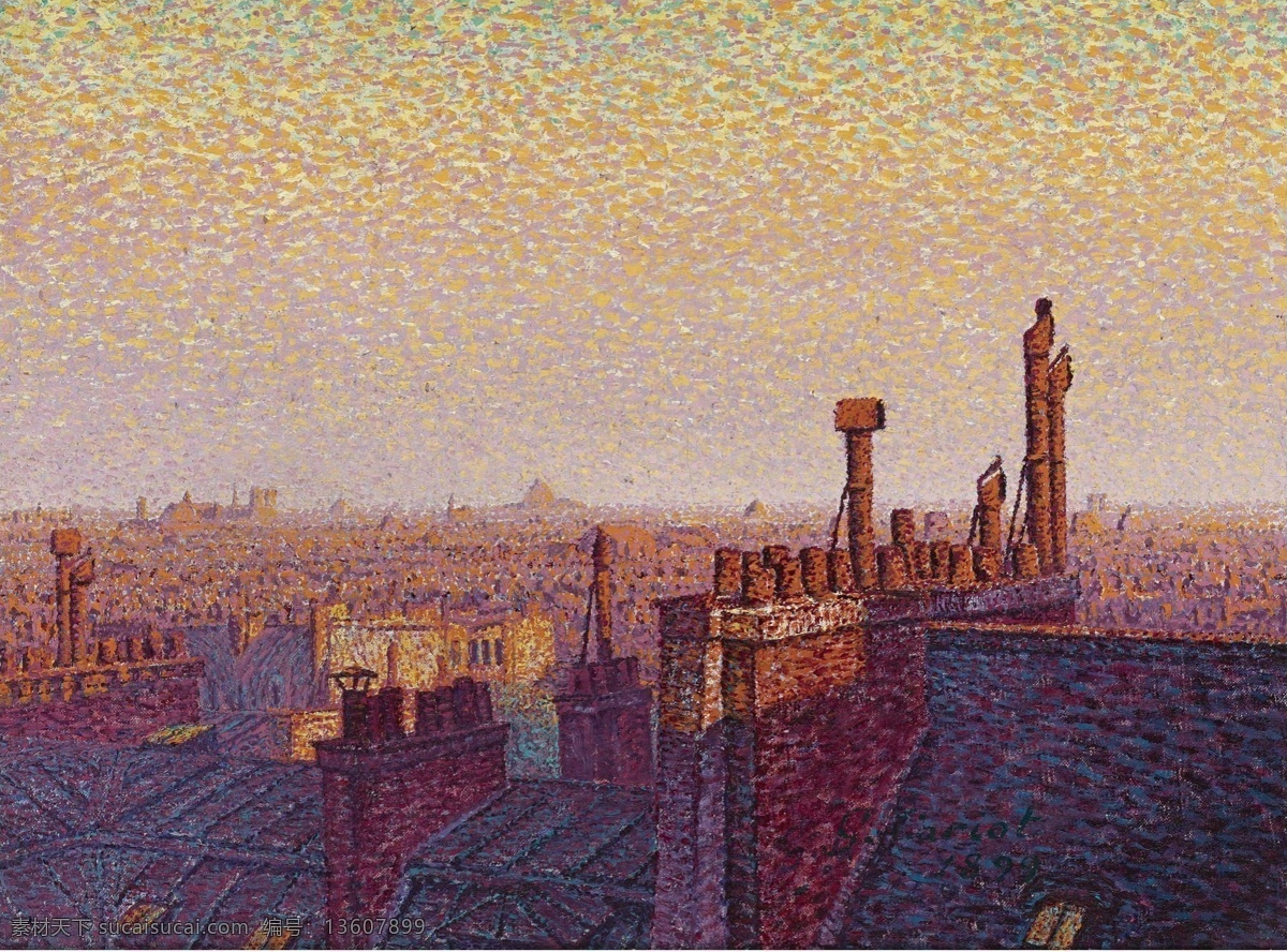 大师 画家 风景画 静物 油画 建筑 装饰画 sunset paris roofs the cariot gustave 人物 高清 西方 国外 现代 家居装饰素材