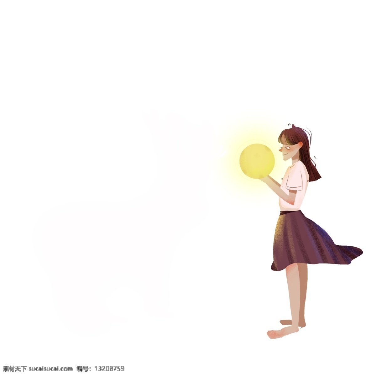 小女孩 发光 小鹿 免 扣 图 卡通 森林精灵 精灵免扣图 神奇 发白光 一只