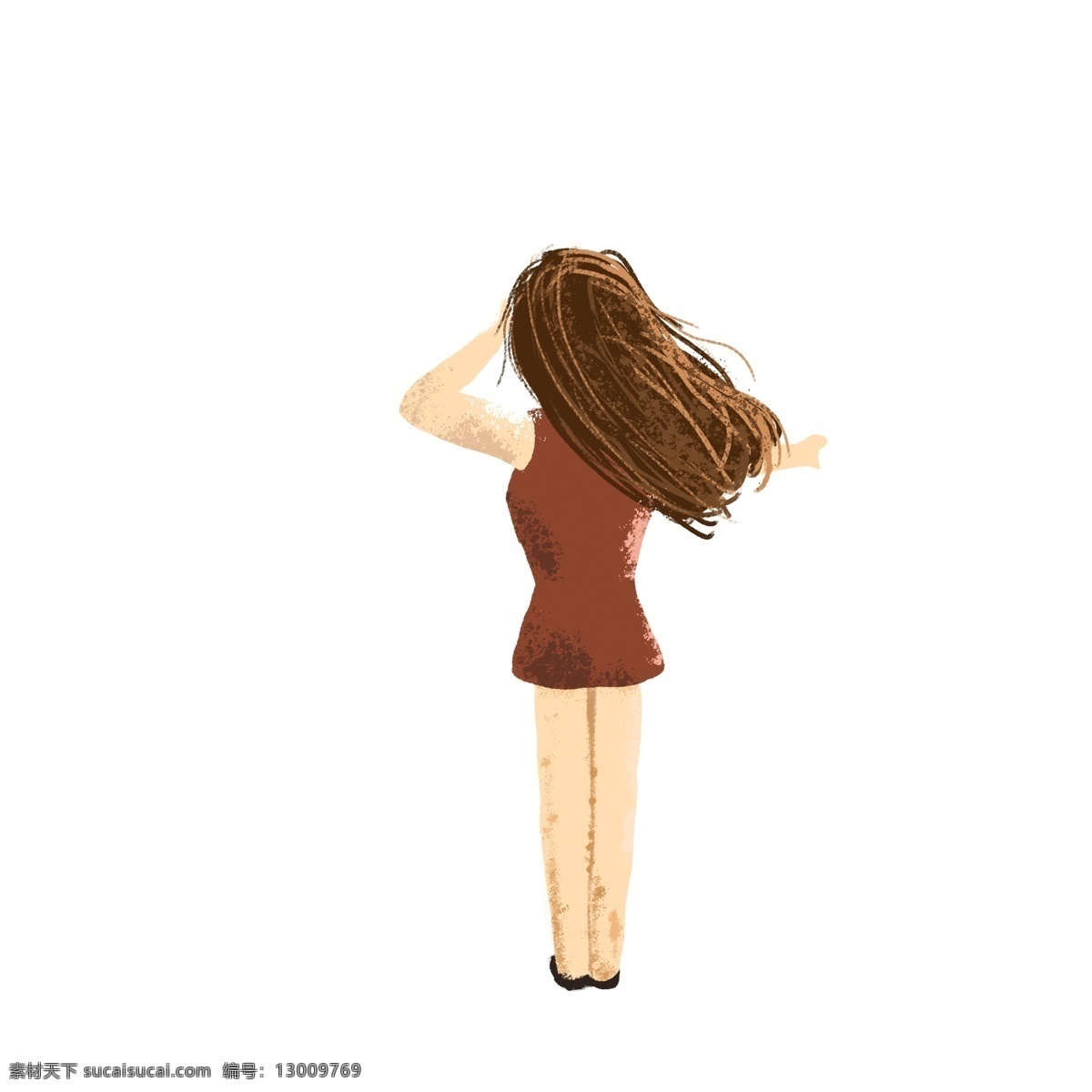 一个 可爱 小女孩 背影 卡通 女孩 人物 插画