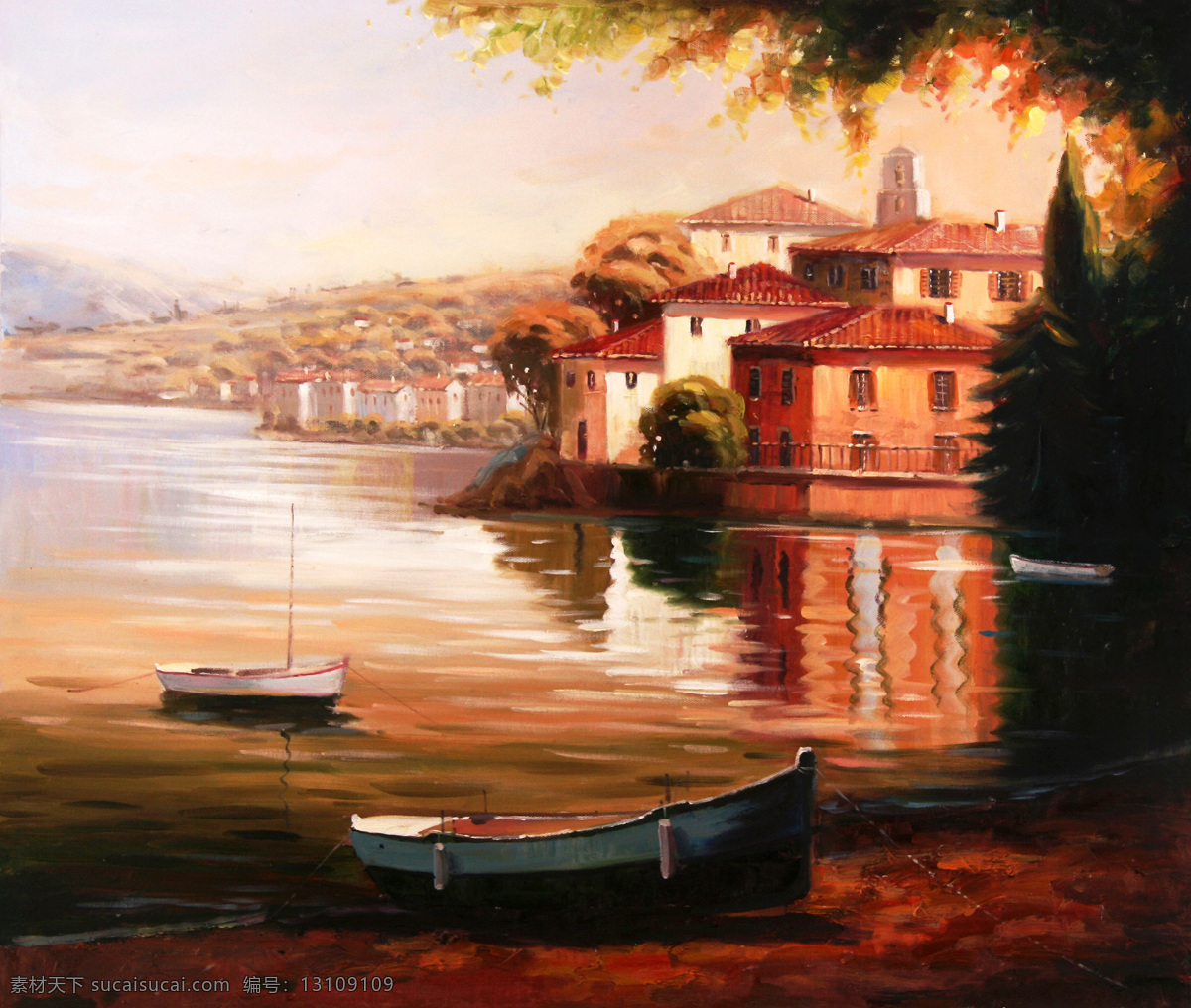 地中海 地中海油画 绘画书法 欧式 文化艺术 油画 装饰 设计素材 模板下载 船景