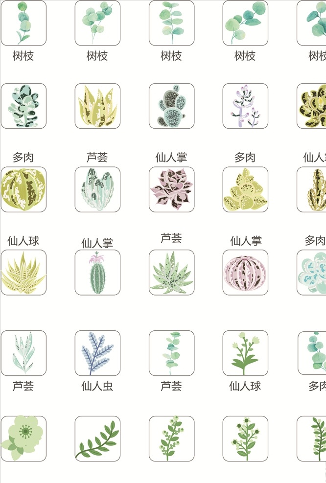 绿色 肉 树枝 图标 矢量 多肉 图
