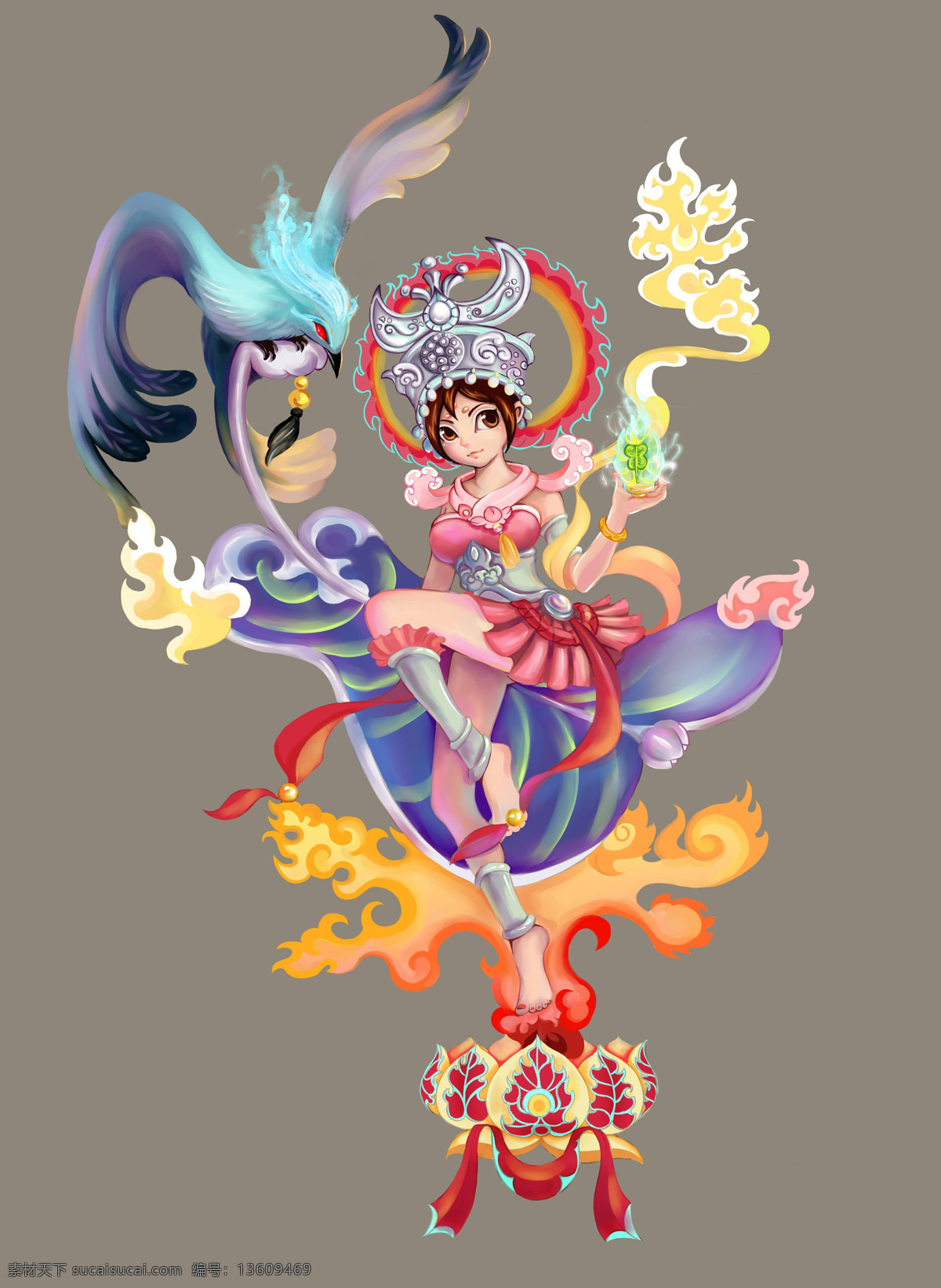 动漫女孩 动画 小鸟 头饰 服饰 飘带 光环 芭蕉扇 莲花座 少女 动漫人物 动漫动画