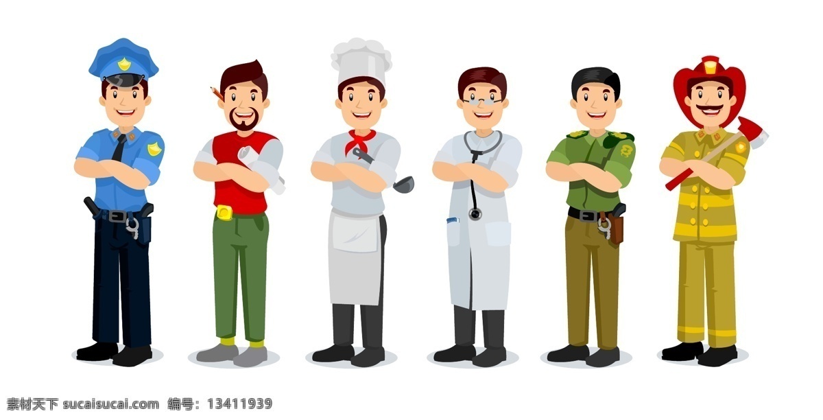 职业人物 卡通 职业 人物 厨师 警察 白色