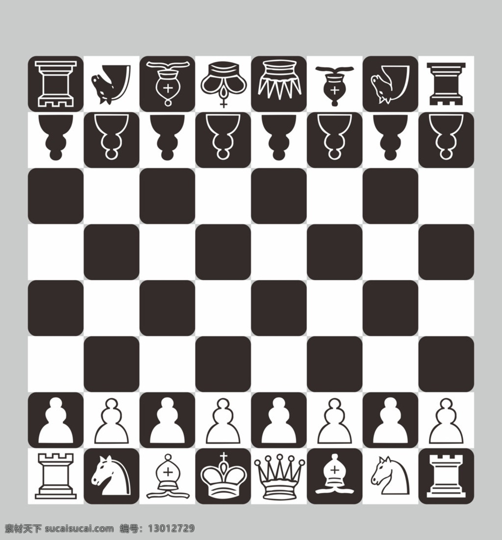 完整 西洋 棋盘 开局 排列 西洋棋 棋 马 王冠 棋子 室内广告设计