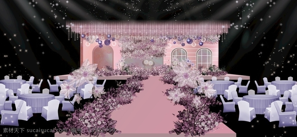 粉色 简约 婚礼 效果图 舞台 主题 花艺 吊顶 婚礼效果图 环境设计