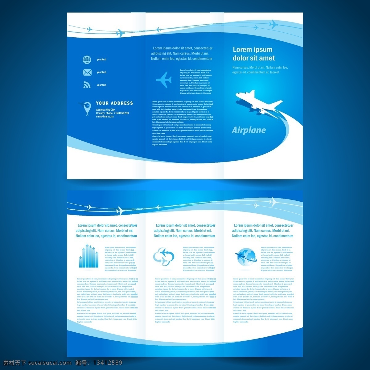 蓝色 三 折页 宣传册 矢量 模板下载 飞机 三折页 宣传单 海报 广告 折页传单 矢量素材