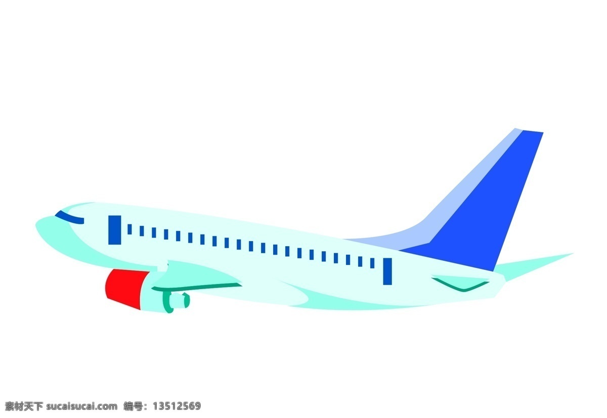 绿色 客运 机 插画 绿色的机身 精美的飞机 红色的发动机 蓝色的机尾 卡通飞机插画 儿童飞机玩具