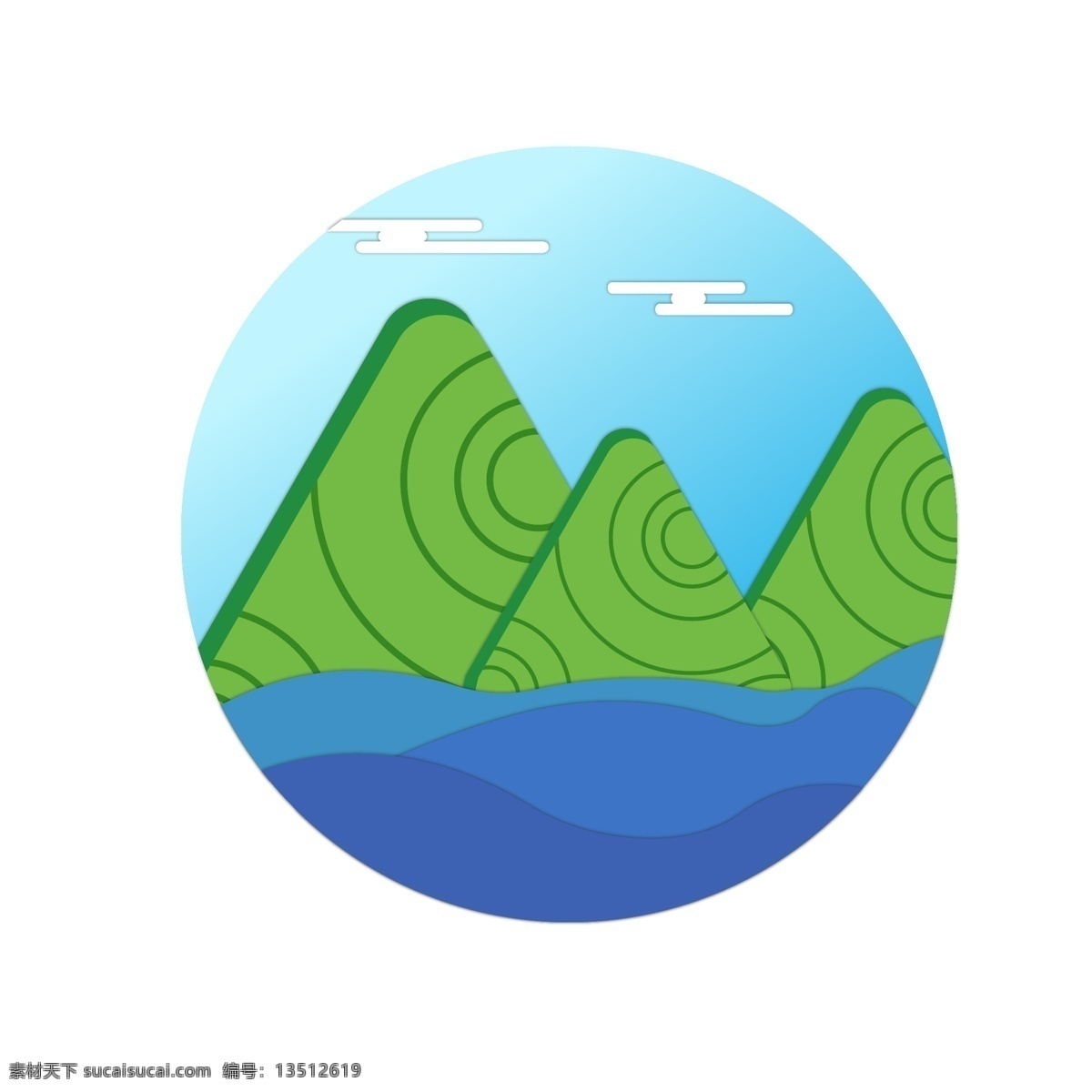 端午节 风景 插画 装饰 端午节山峰 蓝色的海洋 绿色的山峰 立体山峰 漂亮的山峰 创意山峰