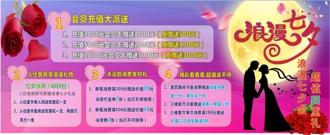 七夕 情缘 爱情 情人节 玫瑰 月亮 会员卡 情人节活动 情人节促销 七夕促销海报 粉色