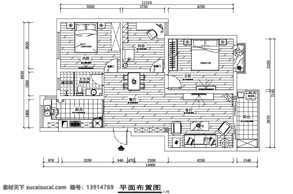 田园 风 两居室 厅 平面图 室内设计 室内装饰 家装 客厅 卧室 cad 家居布置 田园风