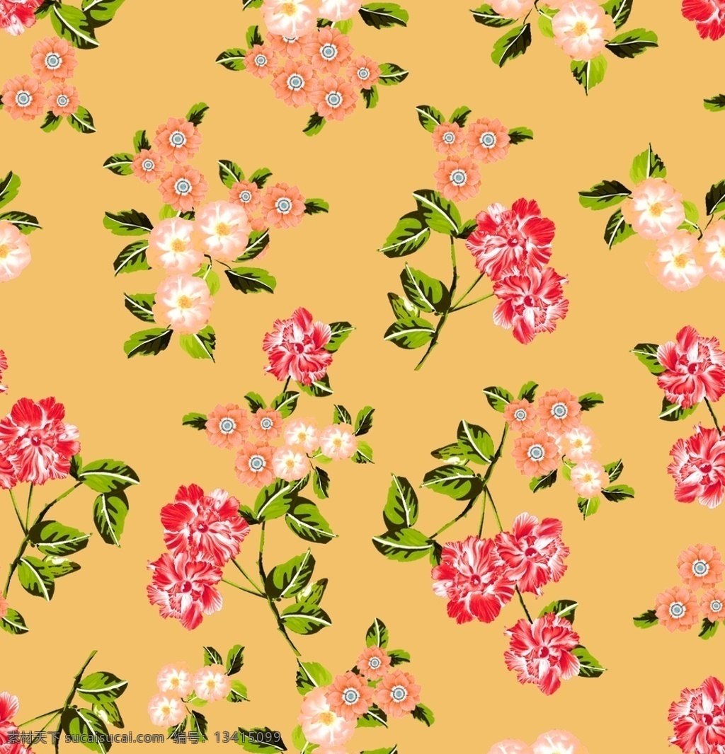 数码印花 大牌花 夏天裙 黄色 碎花 底纹边框 背景底纹