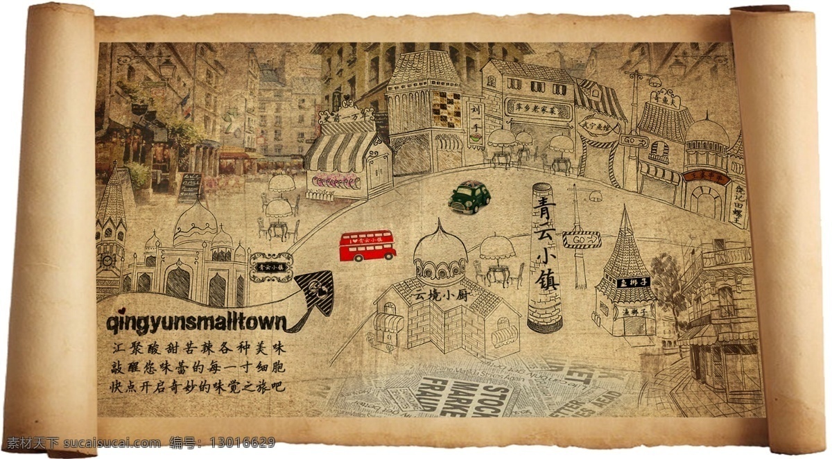 手绘地图 手绘美食地图 手绘 结合 ps 地图 原创设计 先 再 扫描 电脑 运用