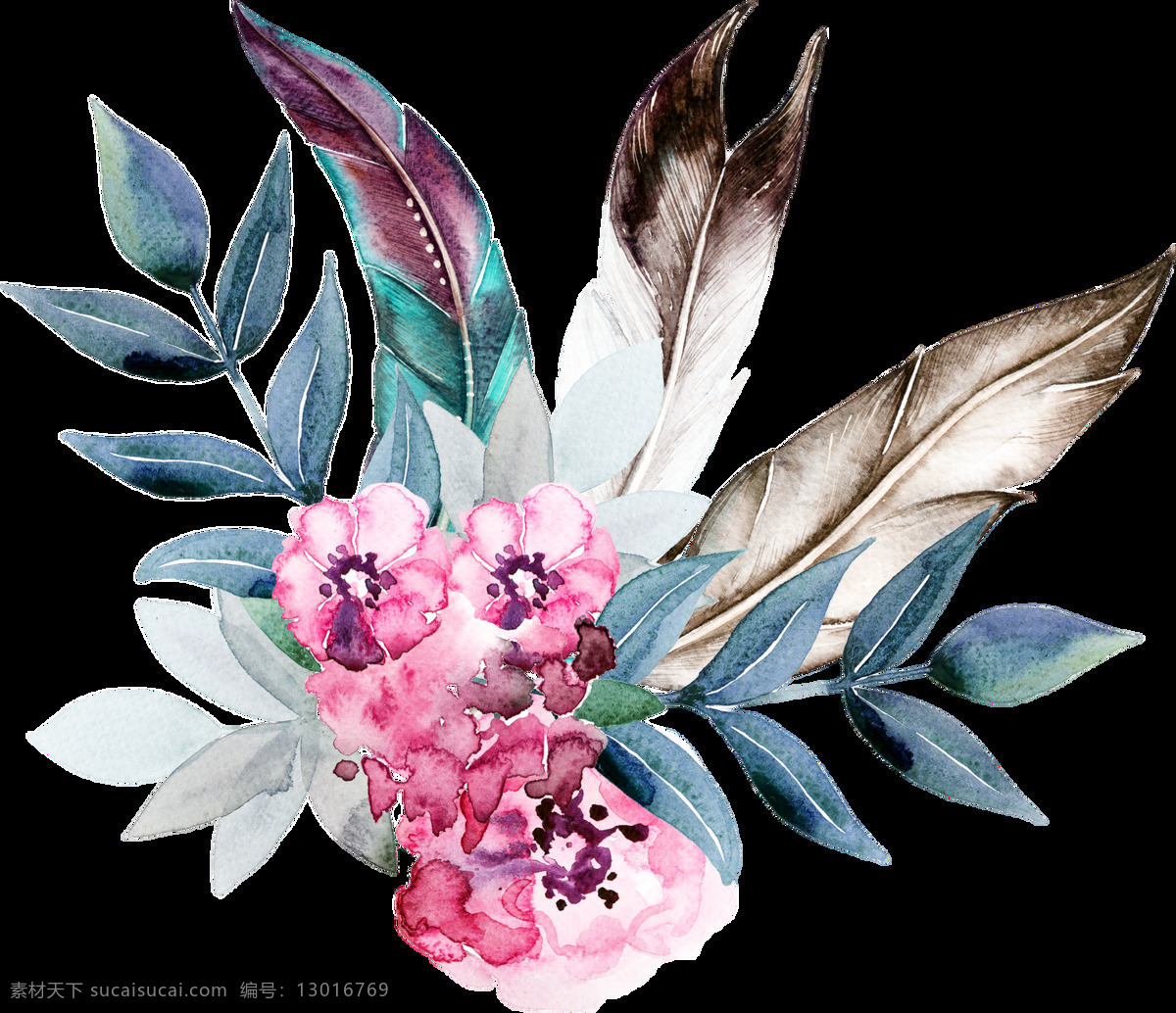 水彩 精美 鲜花 卡通 透明 装饰 合集 免 扣 白色 插画 粉色 花瓣 花朵 花卉 蓝色 绿色 绿叶 手账素材