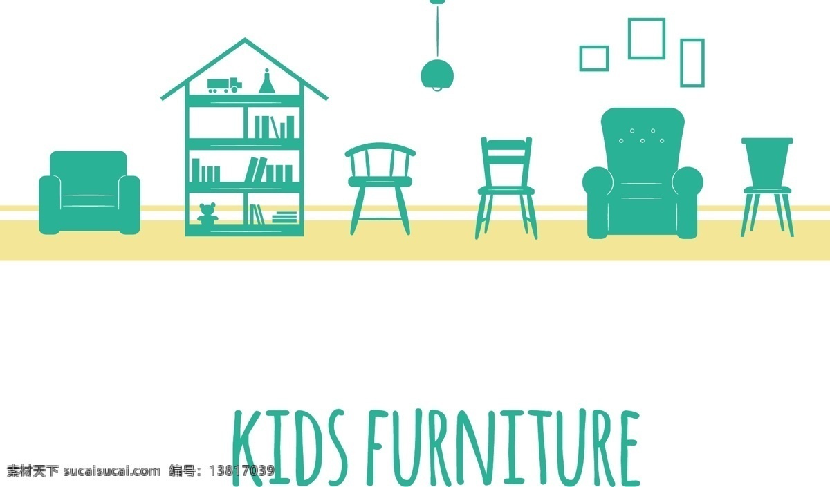 绿色儿童家具 房子 孩子 儿童 绿色 家具 灯 房间 椅子 客厅 沙发 板 书柜 幼稚