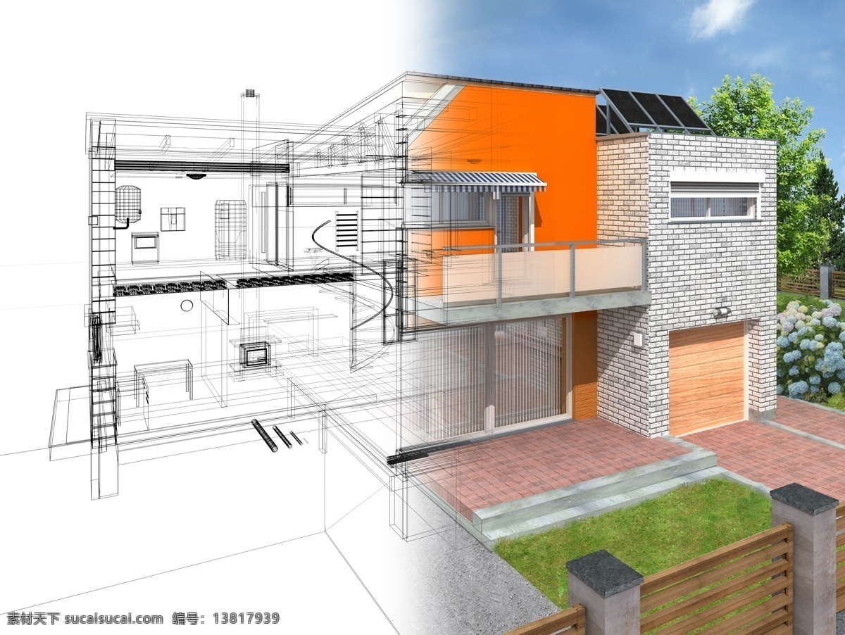 手绘 别墅 模型 彩色 房屋 建筑设计 环境家居