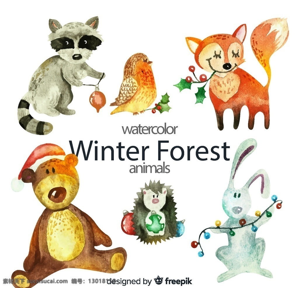 冬季 森林 动物图片 彩绘 动物 浣熊 矢量 高清图片