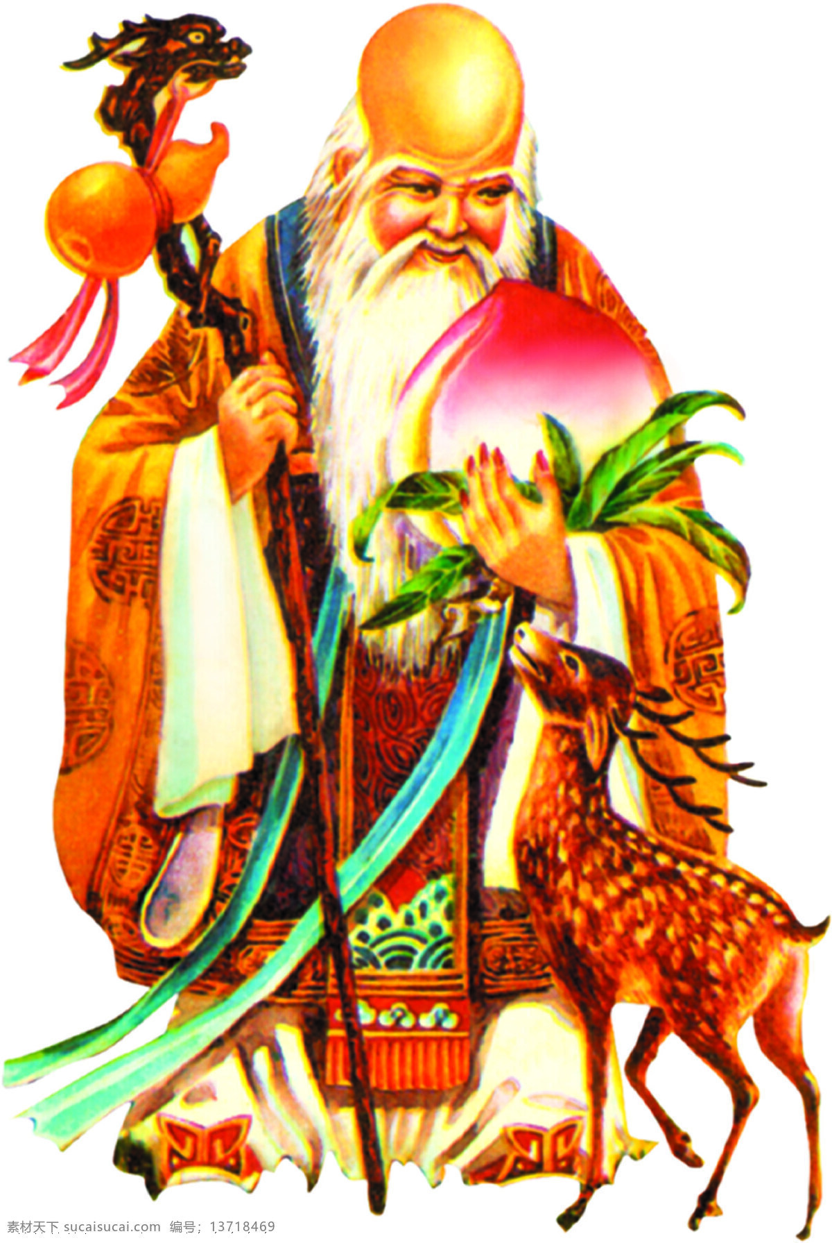 寿星 大桃 如意 寿星老 梅花鹿 传统文化 文化艺术