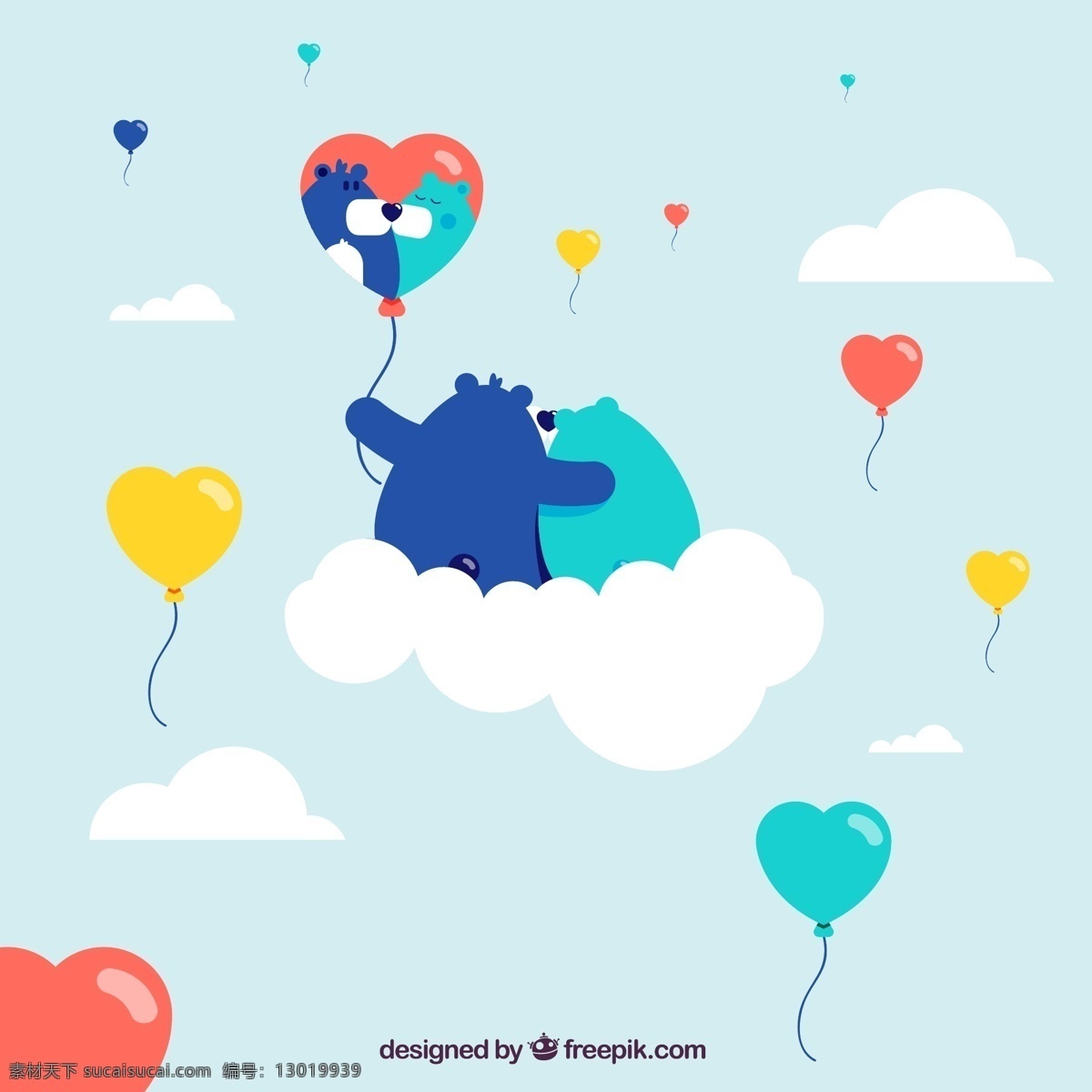 漂亮 背景 爱心 气球 爱心气球 云朵