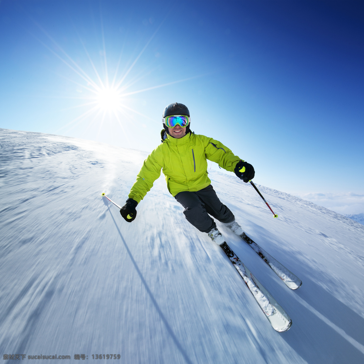 滑雪的人物 人物 太阳 蓝天 滑雪 雪地 雪景 运动 体育运动 生活百科 蓝色