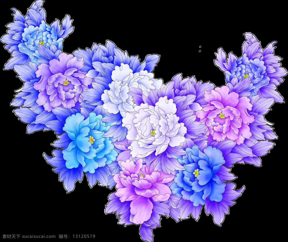 精美 花束 透明 装饰 免 扣 传统 大气 牡丹 透明素材 中国风 紫色