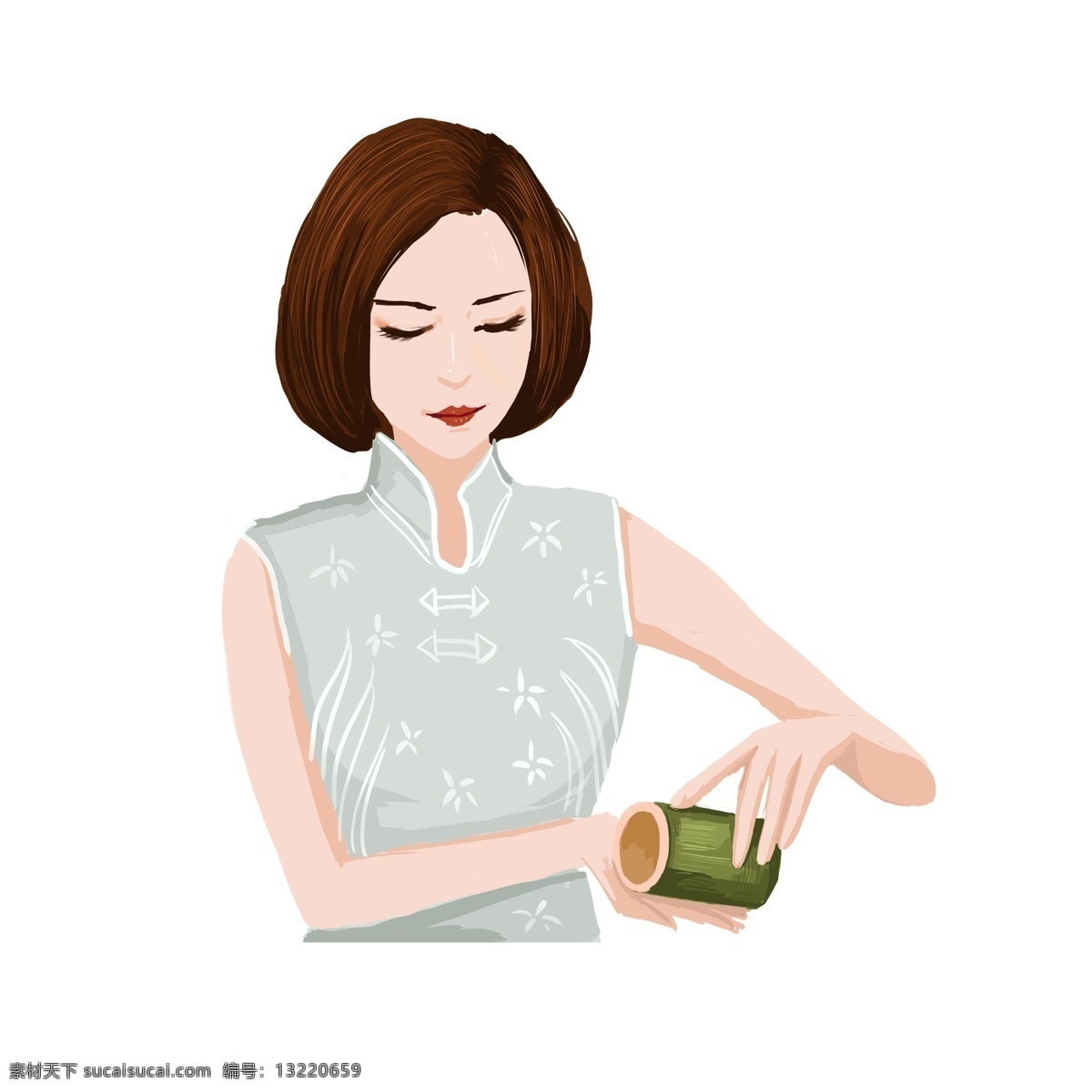 沏茶 优雅 女 卡通 元素 茶艺 文化 高雅 女人 穿旗袍