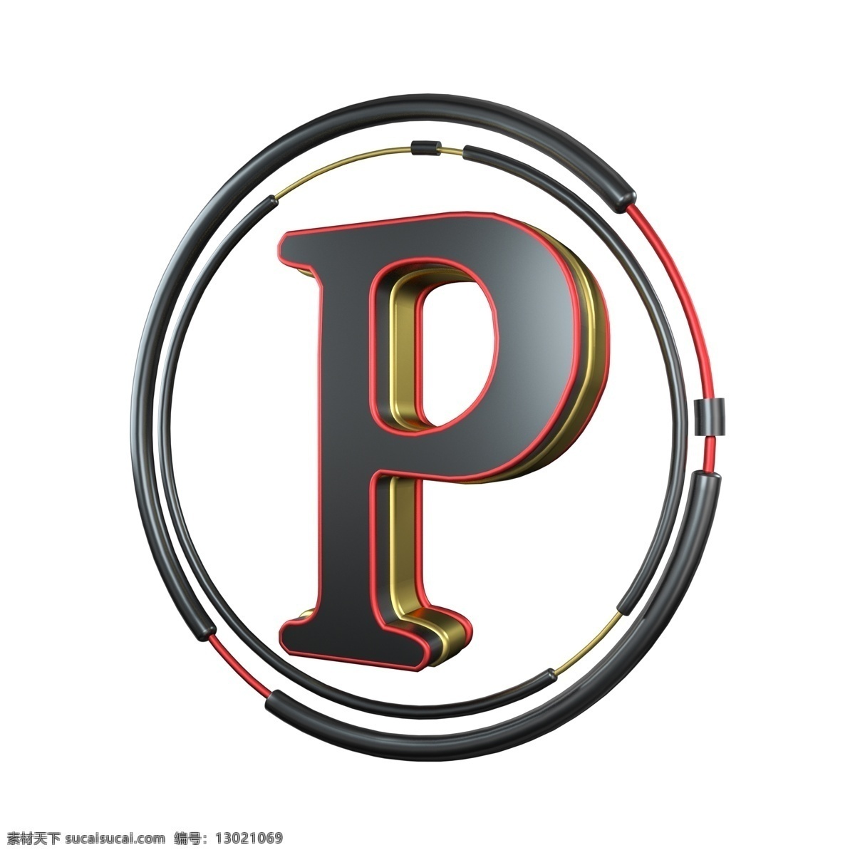 c4d 炫 酷 黑红 金 立体 字母 p 装饰 3d 炫酷 黑色 红色 金色 金属质感 平面海报配图 透明图层 字母p