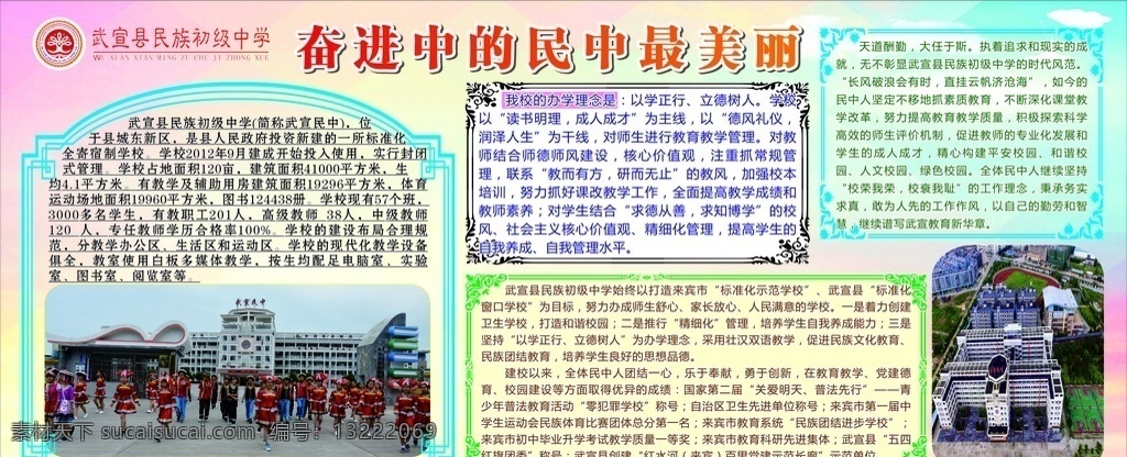 奋进 中 民 最 美丽 学校理念 宣传栏 中学 简介 蓝色