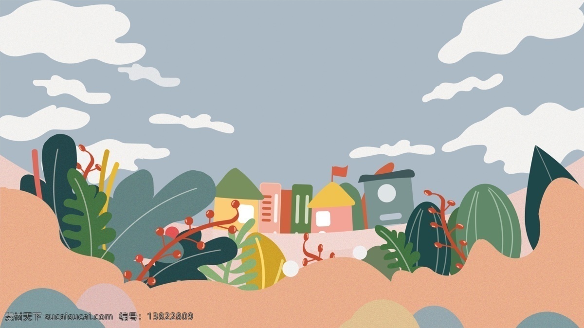 唯美 春天 户外 景色 插画 背景 草地背景 春天背景 广告背景 手绘背景 通用背景 特邀背景 促销背景