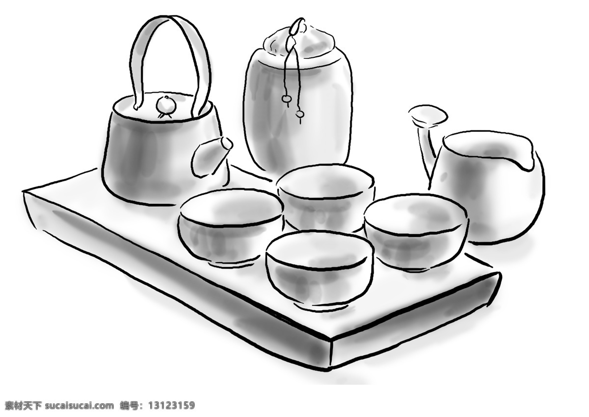 中国 水墨 手绘 古风 茶壶 茶具 杯子 节日 墨迹 中国风 国画 中秋节 淡墨 茶叶 传统