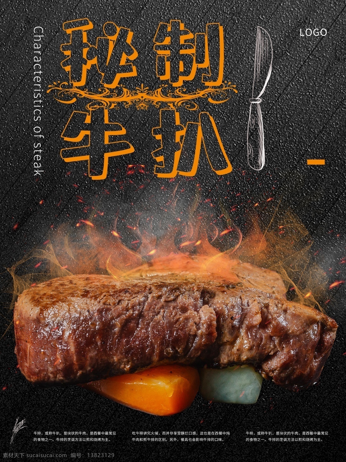 秘 制 牛扒 美食 海报 美食海报 火焰 秘制牛扒美食 美味