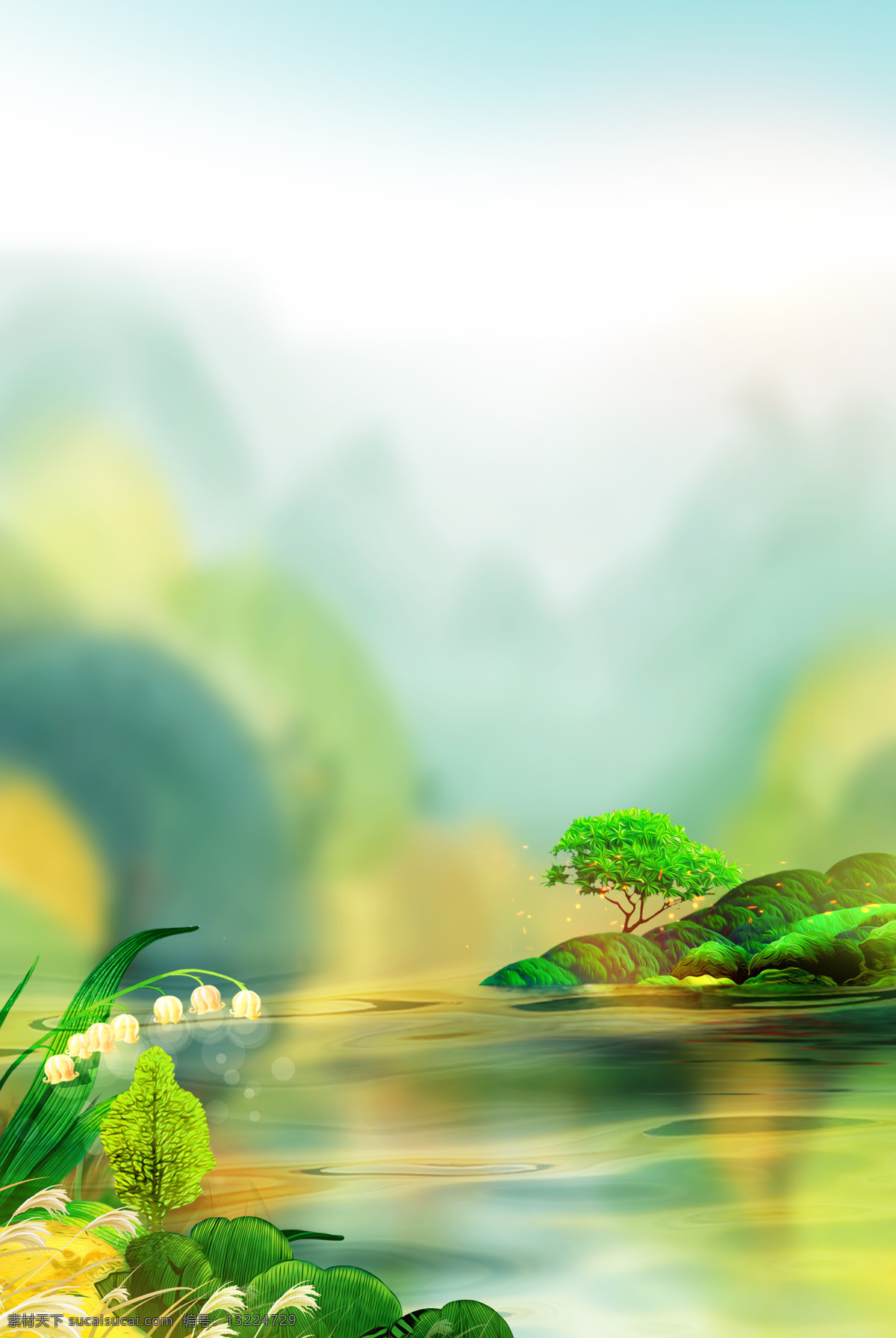河道美景 河道 河流 美景 天空 花草