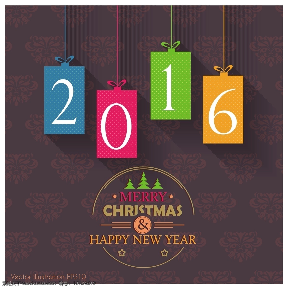 2016 年 圣诞快乐 新年 快乐 圣诞节 黄色卡片 黑色